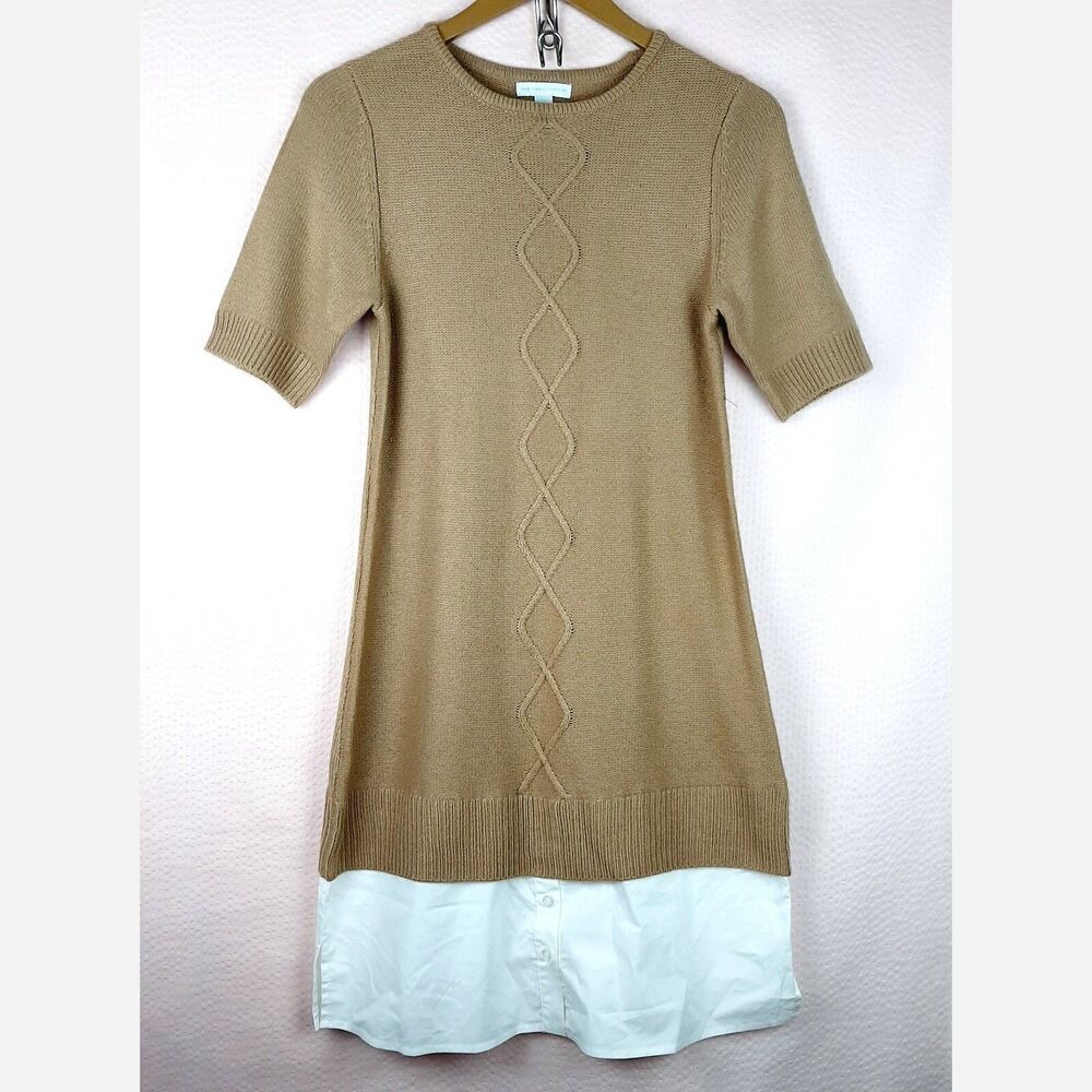 New York & Company Women Combo Knit and Cotton Dress Short Sleeve Size XS